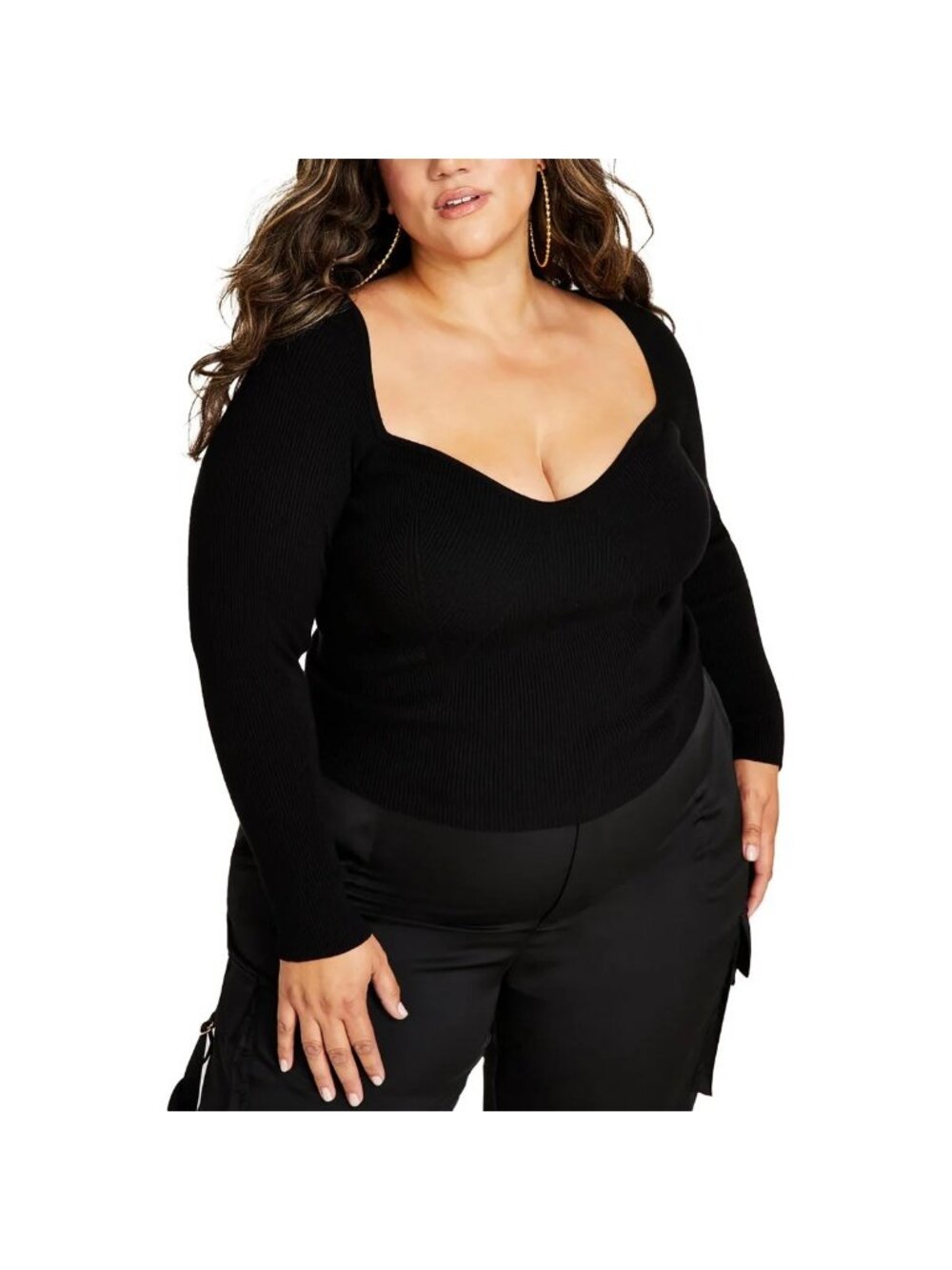 Nina Parker Women’s Black Sweetheart Neckline Ribbed Sweater 0X Plus Size